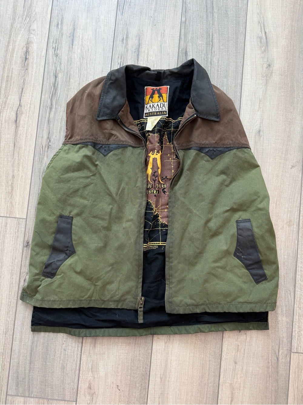 Vintage Kakadu Traders Australia Waxed Vest Oilskin tactical XL extra large
